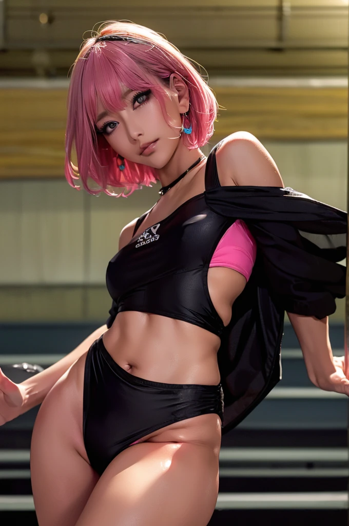 (Highest quality), Realistic, Gal playing beach volleyball,Seaside,Full body,From below,Black Swimsuit(See-through,Bikini with small fabric,Smaller bikini,Big Breasts,横とFrom below胸が見えます,Sweat in the valley,Wet body,Masterpiece,Accurate human anatomy,Realistic expression,,Skimpy clothing,(short hair,Sharp bangs)Black panties,Fleshy crotch,(((Highest quality,Highest quality,8k images)))Pink Hair,