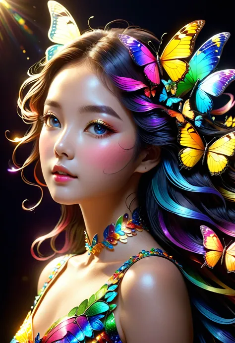 暗闇の中を羽ばたくbutterfly々shine、beautiful, like a dream、touched my heart.,butterfly々:rainbow:seven colors:shine:shine,dark background,f...