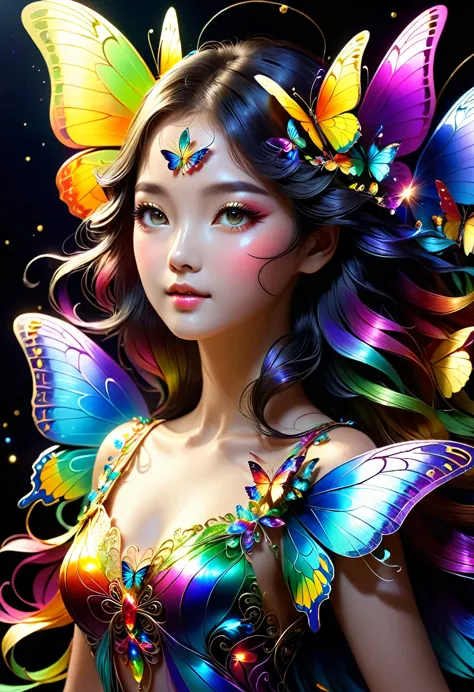 暗闇の中を羽ばたくbutterfly々shine、beautiful, like a dream、touched my heart.,butterfly々:rainbow:seven colors:shine:shine,dark background,f...