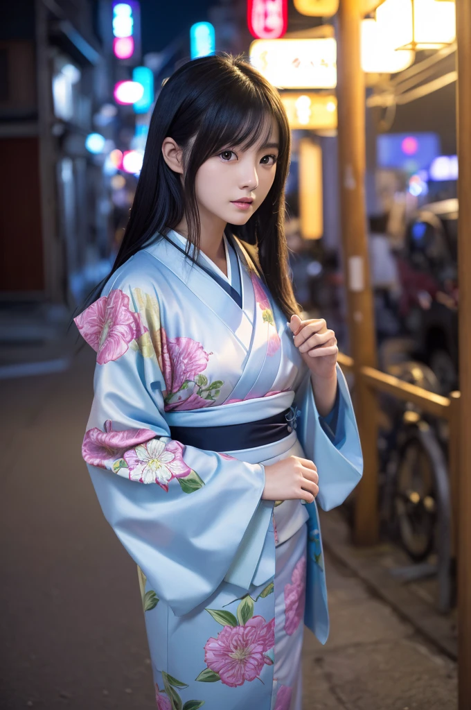 (kimono)、(Highest quality,masterpiece:1.3,Ultra-high resolution,),(Ultra-detailed,Caustics),(Photorealistic:1.4,RAW shooting,)Ultra-Realistic Capture,Very detailed,High resolution 16K for human skin、 The skin texture is natural、、The skin looks healthy、The color is also uniform.、 Use natural light and colour,One Woman,Japanese,,cute,Black-haired,Mid-length hair,(Depth of written boundary、chromatic aberration、、Wide range of lighting、Natural Shading、)、(Outdoor lighting at night:1.3)、(it&#39;s snowing:1.2)、(Hair swaying in the wind:1.2)、(Reflective snow:1.2)