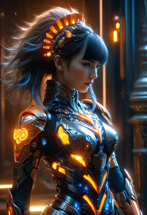 (best quality, 4k, 8k, high resolution, masterpiece: 1.2), (super detailed, realistic, photorealistic:1.37), a woman in futurist...