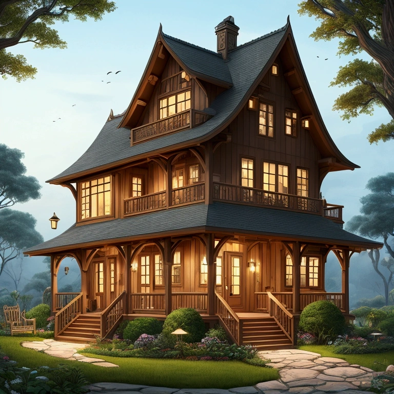 Alavde house with a porch and stairs, and a porch, house illustration, Very detailed illustrations, detailed 2d illustration, High detailed illustrations, Ultra-detailed illustrations, Ultra-detailed illustrations, Wooden house, Very detailed illustrations.”, Detailed digital illustrations, Architectural illustration, More detailed illustrations, Isometric house, Very detailed illustrations, High detail cartoon, house and home