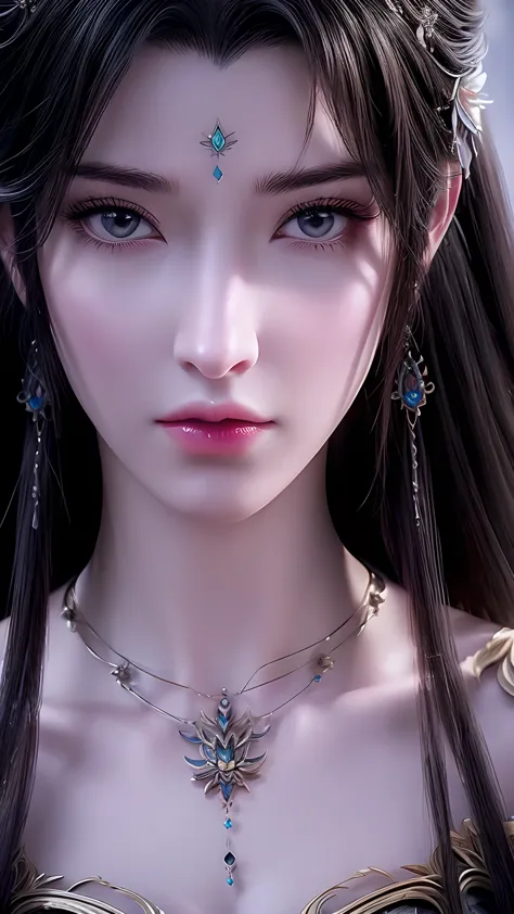 a medium-sized chest、close-up of a woman with very long hair, 4k detail fantasy, movie goddess close up shot, extremely detailed...