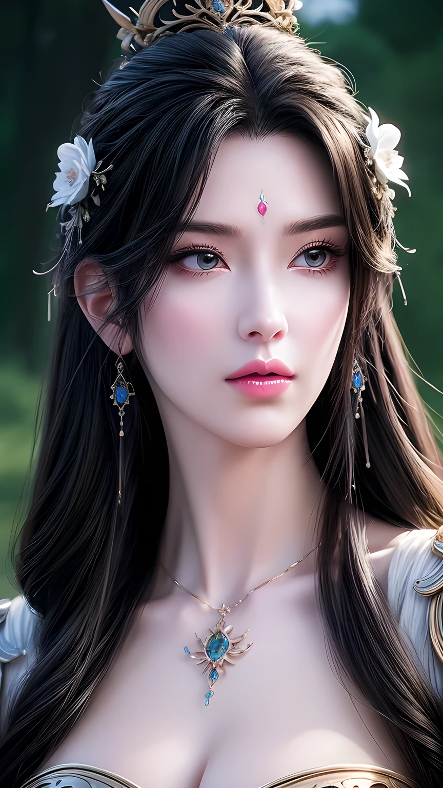 A busty woman、Close-up of a woman with very long hair, 4K detail fantasy, Movie goddess close up shot, Extremely detailed photos of the goddess, Super detailed fantasy characters, Portrait of the Knights of the Zodiac, Beautiful fantasy queen, 2. 5D CGI anime fantasy artwork, wow 4K detail fantasy, Beautiful and elegant queen, Portrait of the Queen