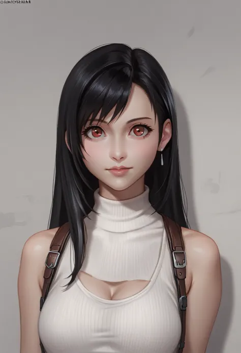 an anime with black hair wearing a white turtleneck top, realistic art style, cute realistic portrait, painting a portrait of ro...