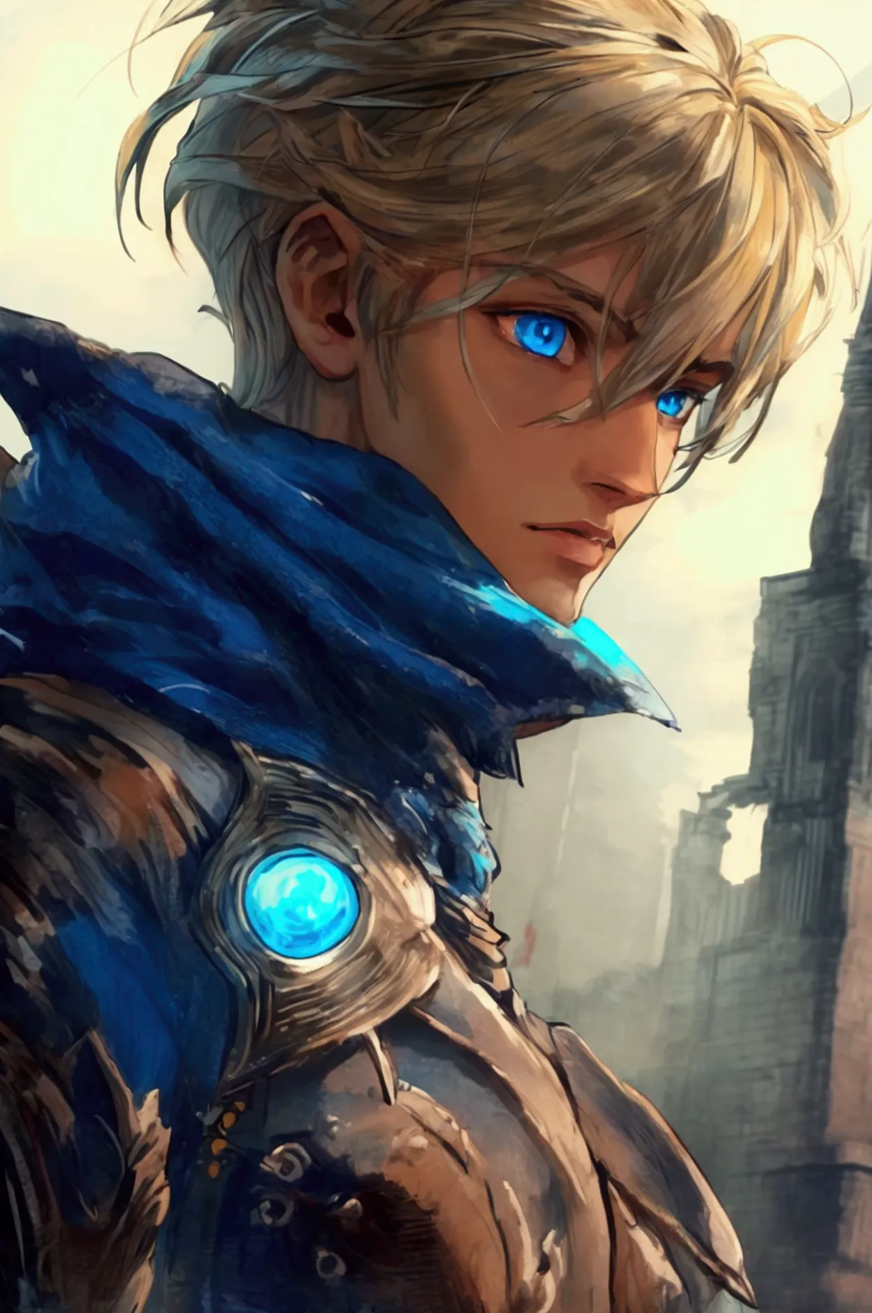 masterpiece, expressive eyes, perfect face, best quality, 1boy, male focus, solo focus, adult, fighter, echo knight, light blue ...