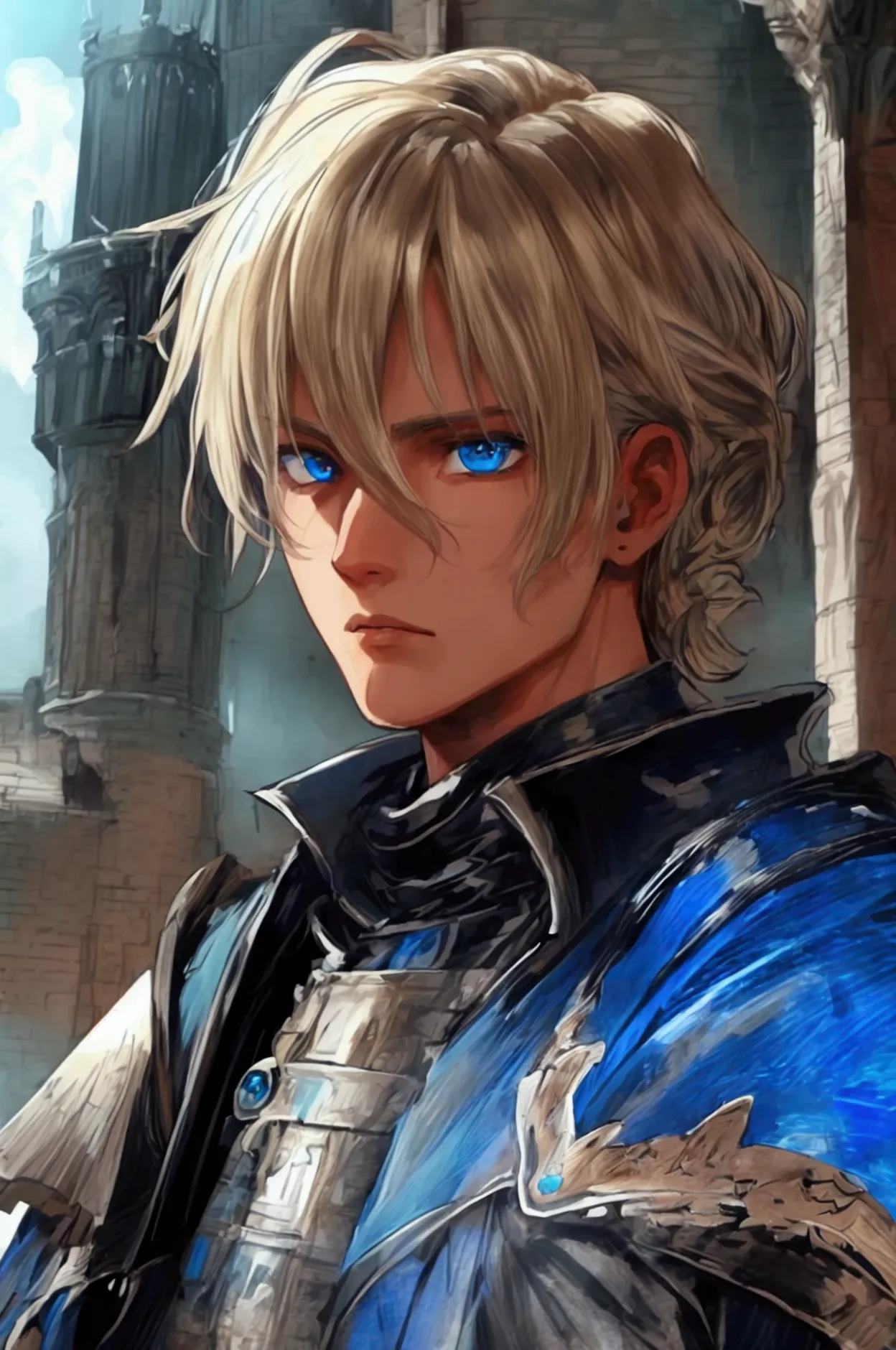 masterpiece, expressive eyes, perfect face, best quality, 1boy, male focus, solo focus, adult, fighter, echo knight, light blue ...