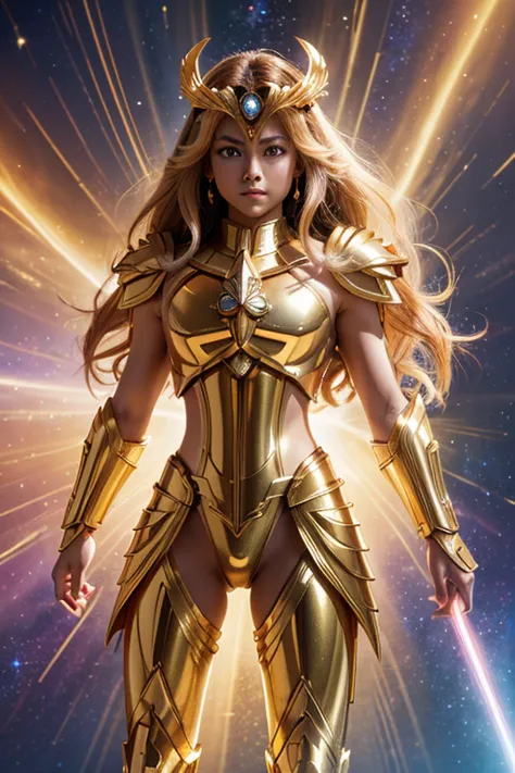 saint seiya,golden armor,cinema light,ralistic,highly detailed,bright, universe, nebula, detailed, hyperrealistic, clean backgro...