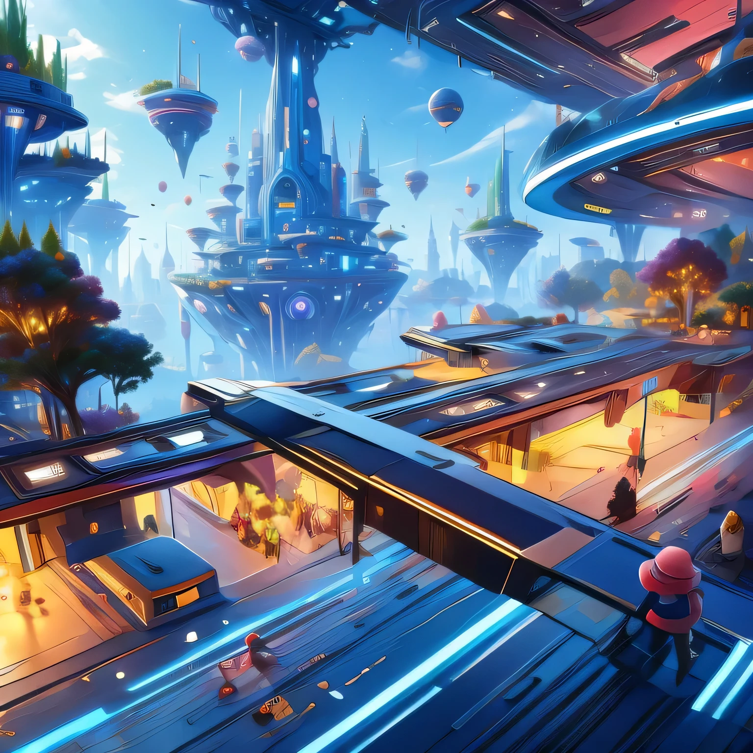 Child-friendly future city design，Futuristic building，Futuristic，Children's style，Disney style