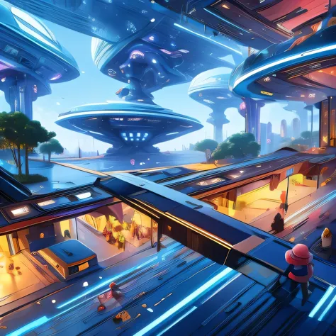 child-friendly future city design，futuristic building，futuristic，children's style，disney style