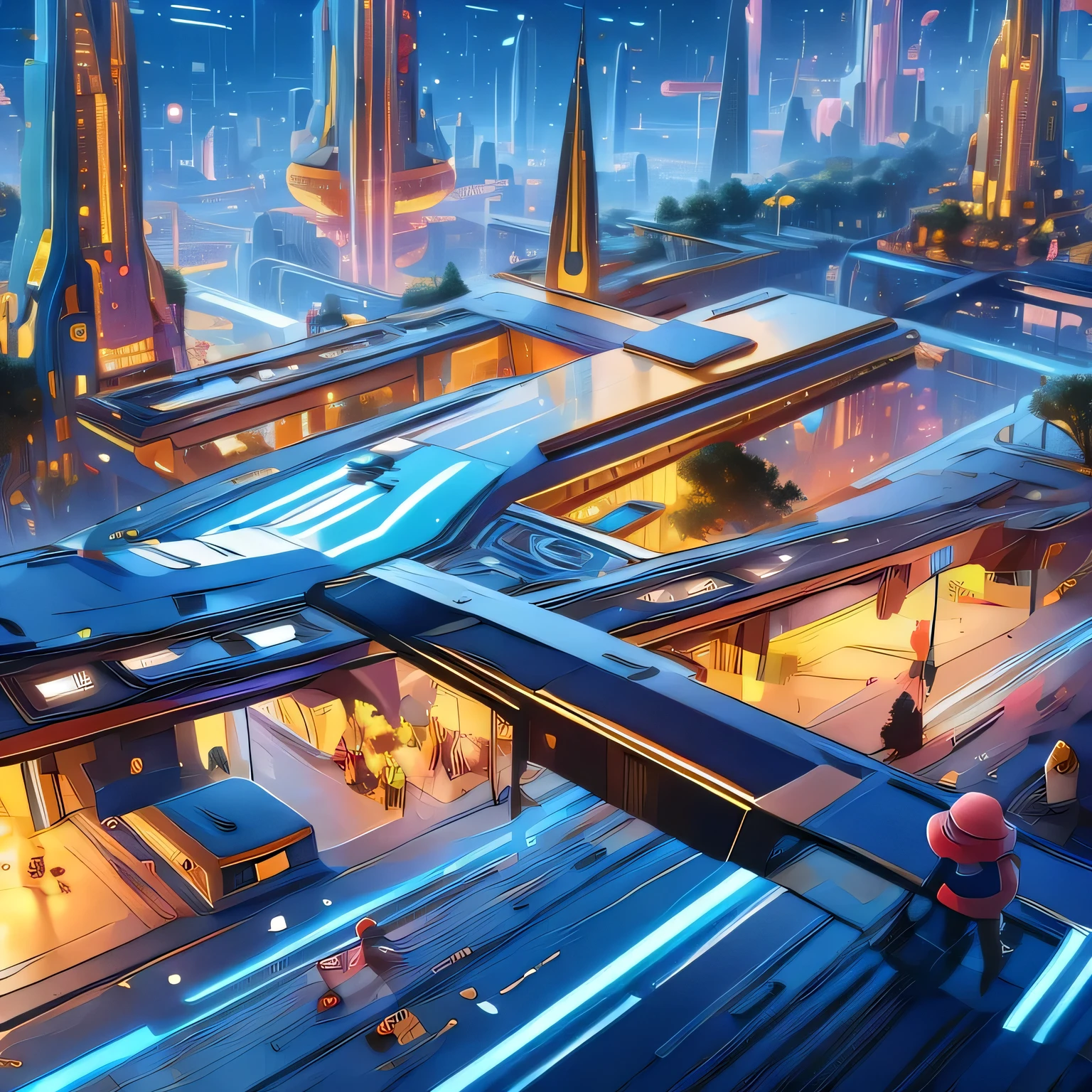 Child-friendly future city design，Futuristic building，Futuristic，Children's style，Disney style