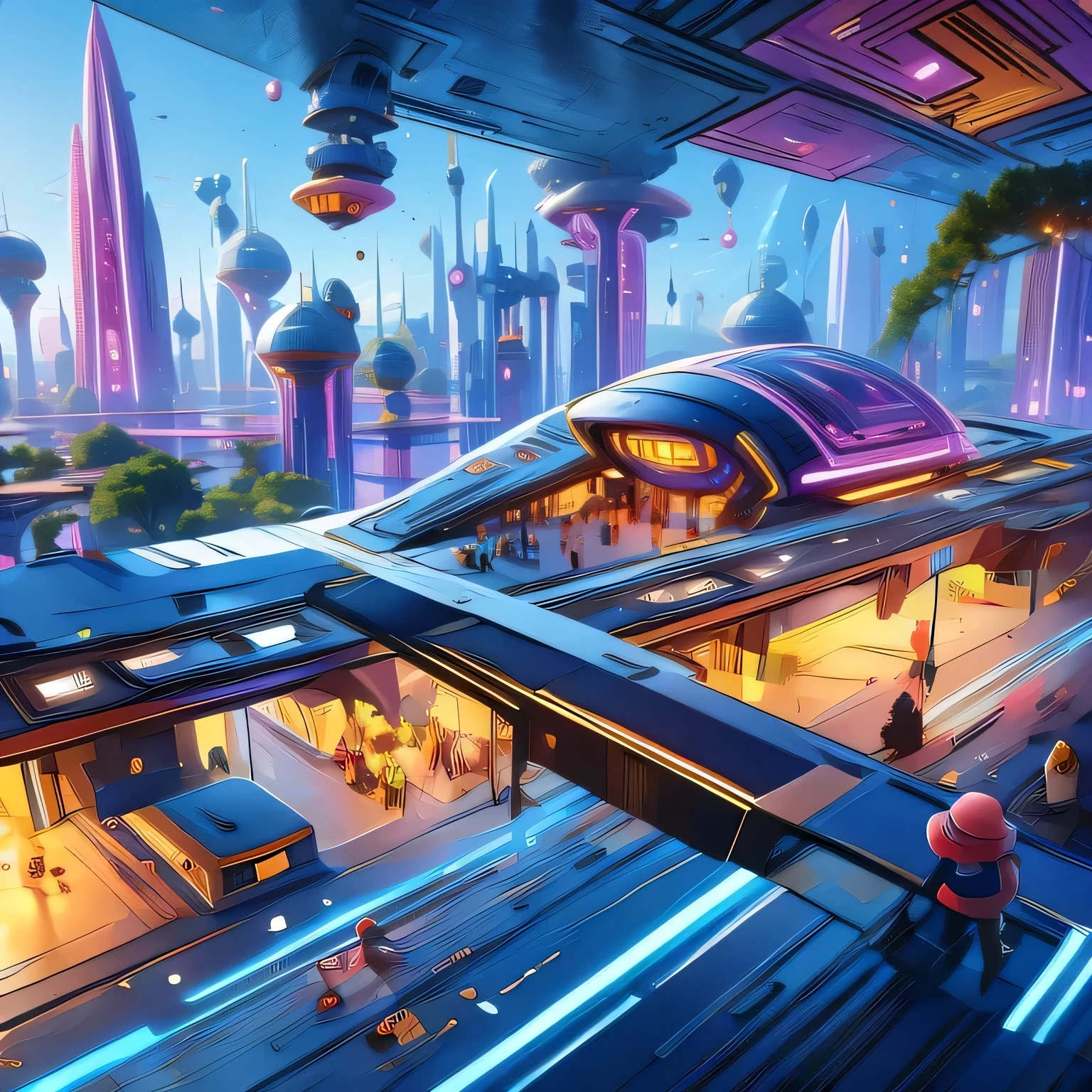 Child-friendly future city design，Futuristic building，Futuristic，Children's style，Disney style