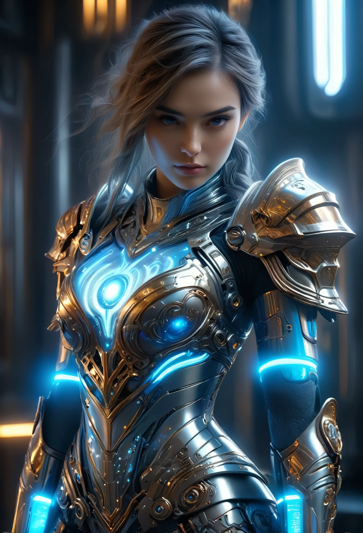 (Best Quality, 4K, 8K, High Resolution, Masterpiece: 1.2), (Super Detailed, Realistic, Photorealistic:1.37), A woman in futuristic clothing, (erotic and sexy:1.4), Trending on cgstation, Trending on cgstation, (Portrait of a girl in the Knights of the Zodiac:1.4), (blunt bangs:1.7), Cute Cyborg Girl, Perfect android girl, Portrait Astronaut Girl, Beautiful girl cyborg, Girl wearing iridescent sky blue mechanical cyber armor, Game CG, cgsociety and fenghua zhong, Beautiful Cyborg Shrine Maiden, Bioluminescence, (Gal Gadot:0.6), Anatomically correct grip, Anatomically correct four fingers and one thumb, (long claws:1.4), erotic and sexy, A gorgeous cape with beautifully detailed embroidery, energy ball