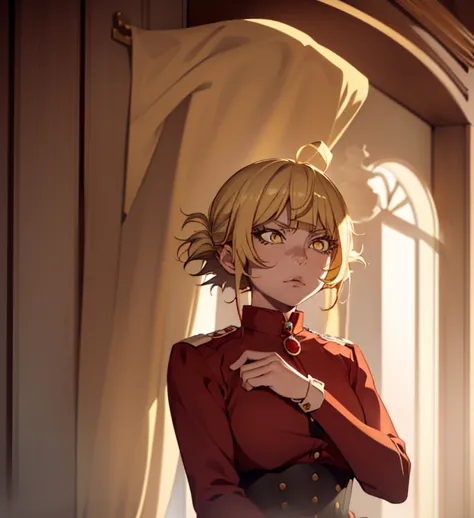 himiko toga, ,,(alone),himiko toga,(boku no hero academia),(short blonde hair with two messy pulps in her hair and yellow eyes w...