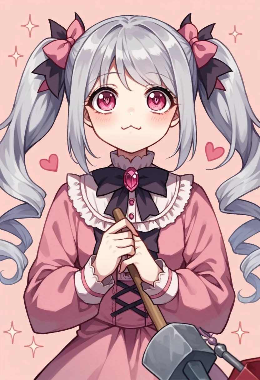 sweet lolita fashion,kawaii,cute,very cute,pink,ribbon,devil,Gray Hair,Jewel-like eyes,Pink Eyes,girl,danger,cruel,heart,Twin tails,Silky Hair,devilっ娘,Mean,最高のdevil娘,Hair that sparkles,Pink clothes,pink ornament,Anatomically correct,Soft skin,ピンクのdevilの角,Silky Hair,hammer,cute,most kawaii,cutest
