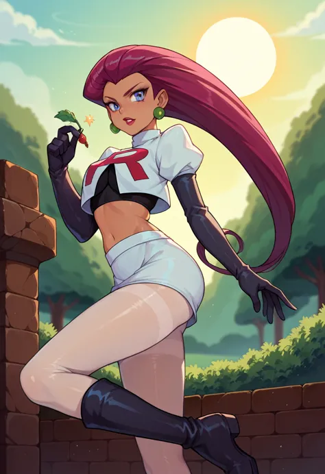 jessie,  team rocket,  tan pantyhose,  high boots,  gloves,  sun shiny day