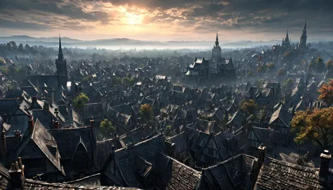 yarnham city, bloodborne, view over the whole city, detailed photo 4 k, inspired by  beautiful art uhd 4 k, countryside exterior...