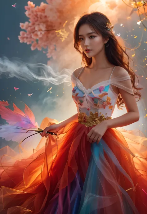 1girl,cloud,smoke,floating hair
atmosphere, portrait, photography, girl in the garden, thousands of flower colored glaze styles,...