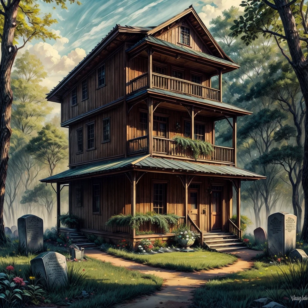 Old Western-style building,Grave,There&#39;s likely to be zombies,background,Brutal
