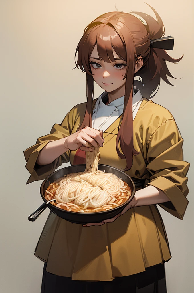 (Realistic)、(Highest quality、Highest quality、Masterpiece、High resolution)、One Woman、(She makes ramen with her own hair:1.5)、(Using her own hair instead of noodles:1.5)