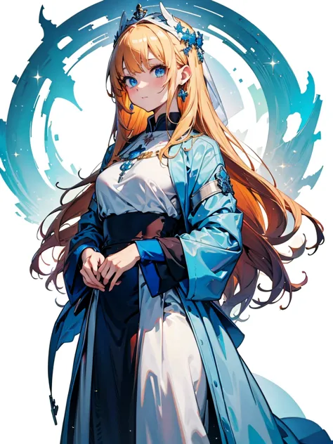 fantasy class,saint,
clear lines,flin color,
one person,holy,
blonde,medium hair,floining hair,
blue eyes,
blue earrings,
白いholy...