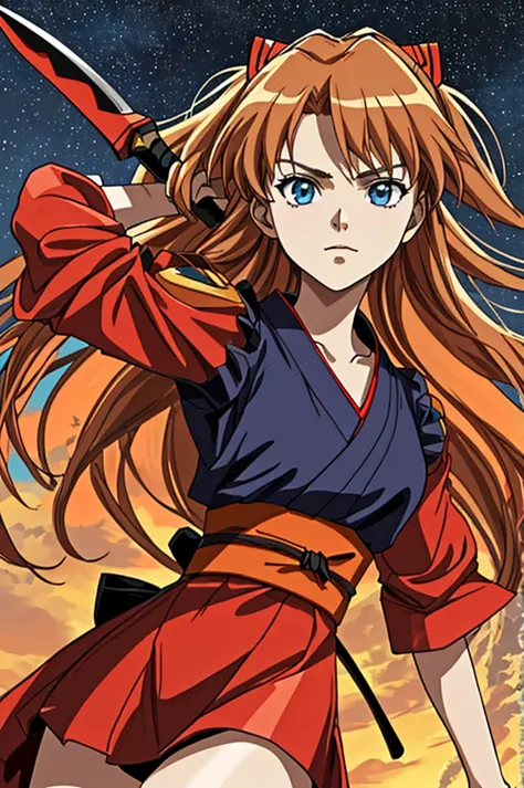 highest quality, masterpiece, high resolution,，（asuka langley），（smug face），he held the spear in his right hand，evangelion，ninja、...