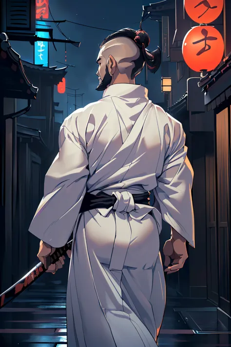 (sfw),katana=japanese sword,((bearded tiefling holding a katana in each hand,1 man is dual-wielding katana)),murderer:1.0,((two ...