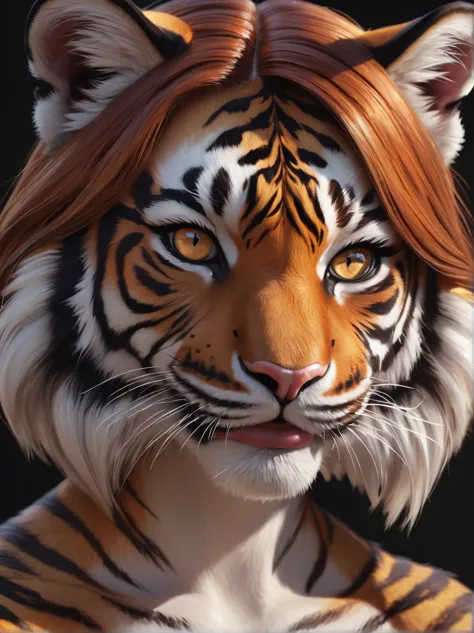 an stunning girl, beast girl, (tiger girl:1.4), smile, stand alone, digital painting, digital illustration, extreme detail, digi...