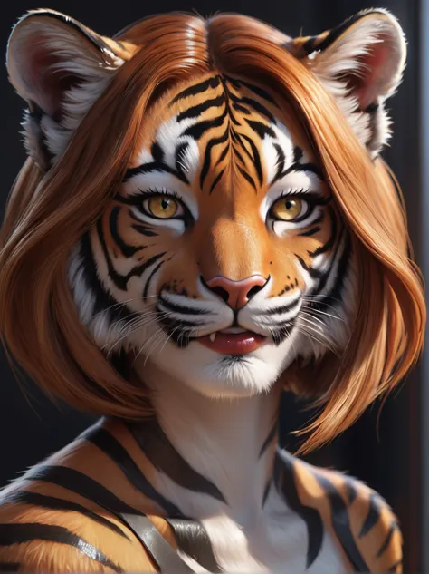 an stunning girl, beast girl, (tiger girl:1.4), smile, stand alone, digital painting, digital illustration, extreme detail, digi...