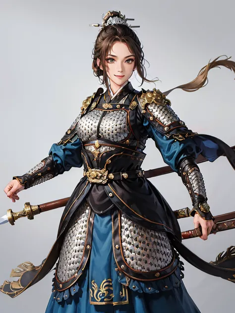 (no background:1.4), (cowboy shot), best quality, masterpiece, solo, detailed beautiful girl, ancient chinese armor, large breas...