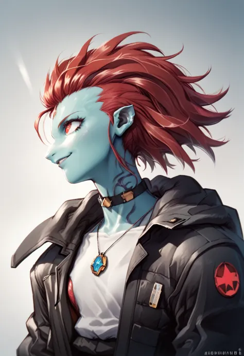 oc,na’vi, a alien blue skin skinny buff femboy man wearing black trench-coat with a red mark on the bust,red hair,thick, in an 9...