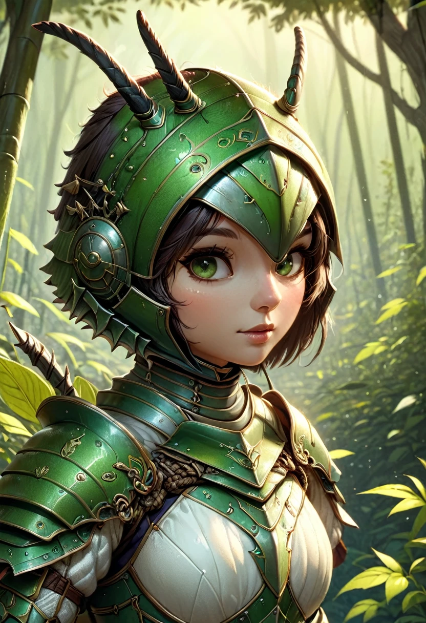 Anthropomorphic female grasshopper knight Official Art – An Award-Winning Digital Masterpiece In 4K Ultra HD, Extreme Detail And Intricate Realism. Symmetrical Face. This Concept Art Brought To Life By The Hands Of Artists Like Wlop & Artgerm In A Stunning 2D Vector Illustration.Background Is A Panoramic Vista.
