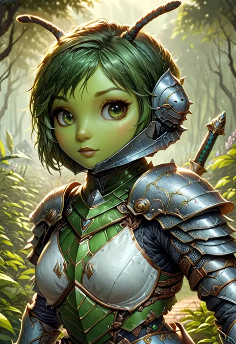 anthropomorphic female grasshopper knight official art – an award-winning digital masterpiece in 4k ultra hd, extreme detail and...