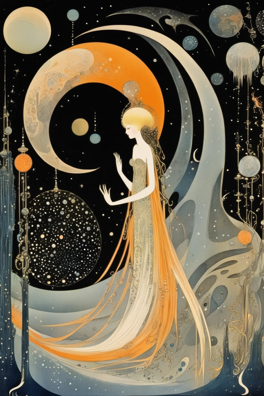 Kay Nielsen Style - Kay Nielsen Style. Outer space. The earth is about to shatter. The goddess dances while looking down on it.