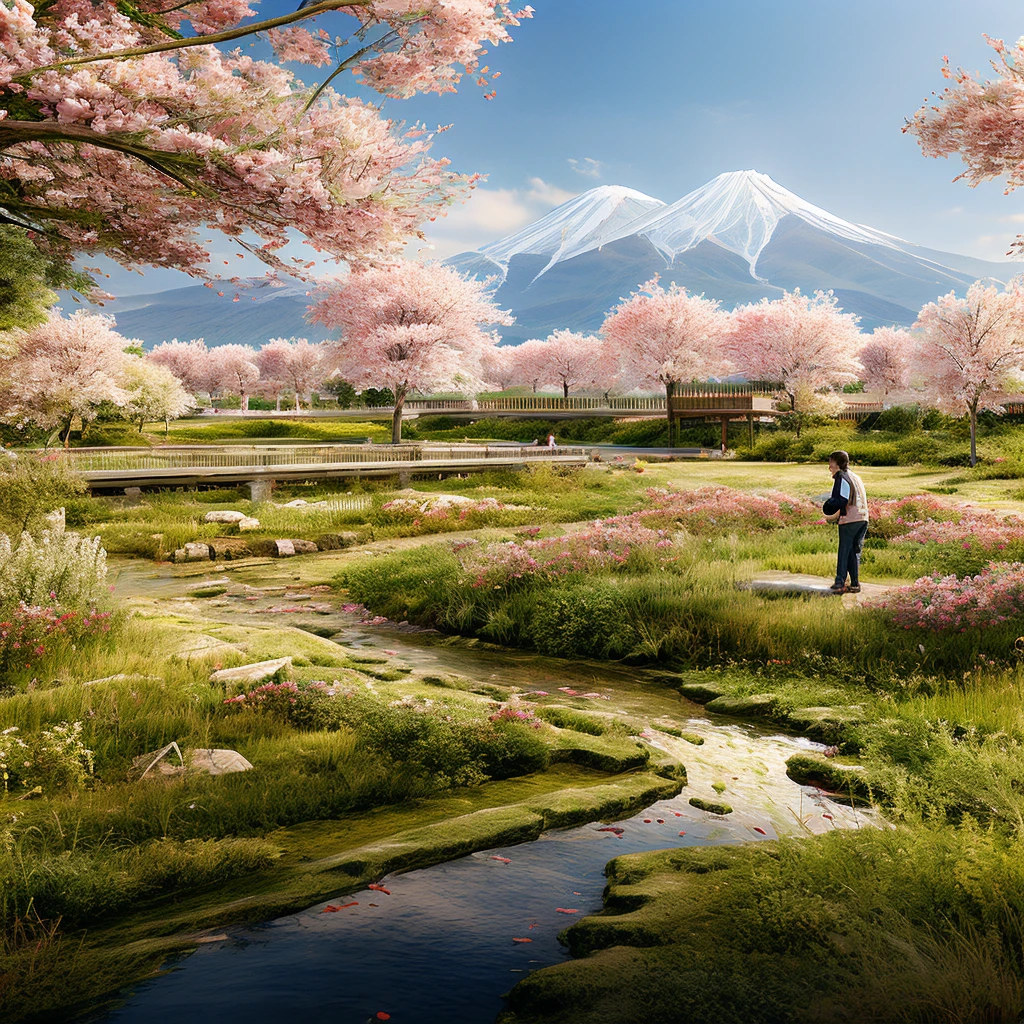 generate an image of a Japanese field full of cherry blossoms, ultra realisitic, detailed landscape, realistic image, ultra defined, best resolution, better rendering
