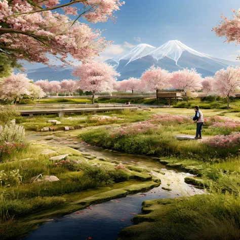 generate an image of a japanese field full of cherry blossoms, ultra realisitic, detailed landscape, realistic image, ultra defi...