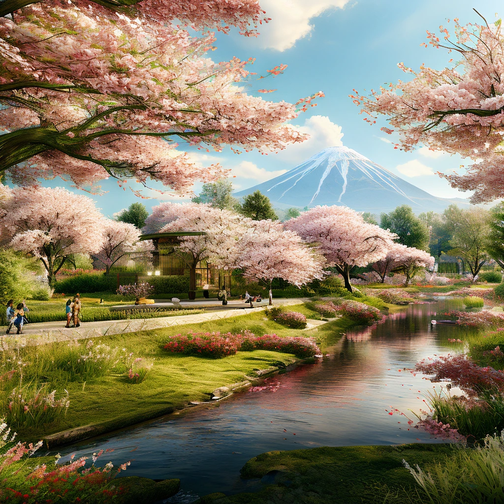 generate an image of a Japanese field full of cherry blossoms, ultra realisitic, detailed landscape, realistic image, ultra defined, best resolution, better rendering
