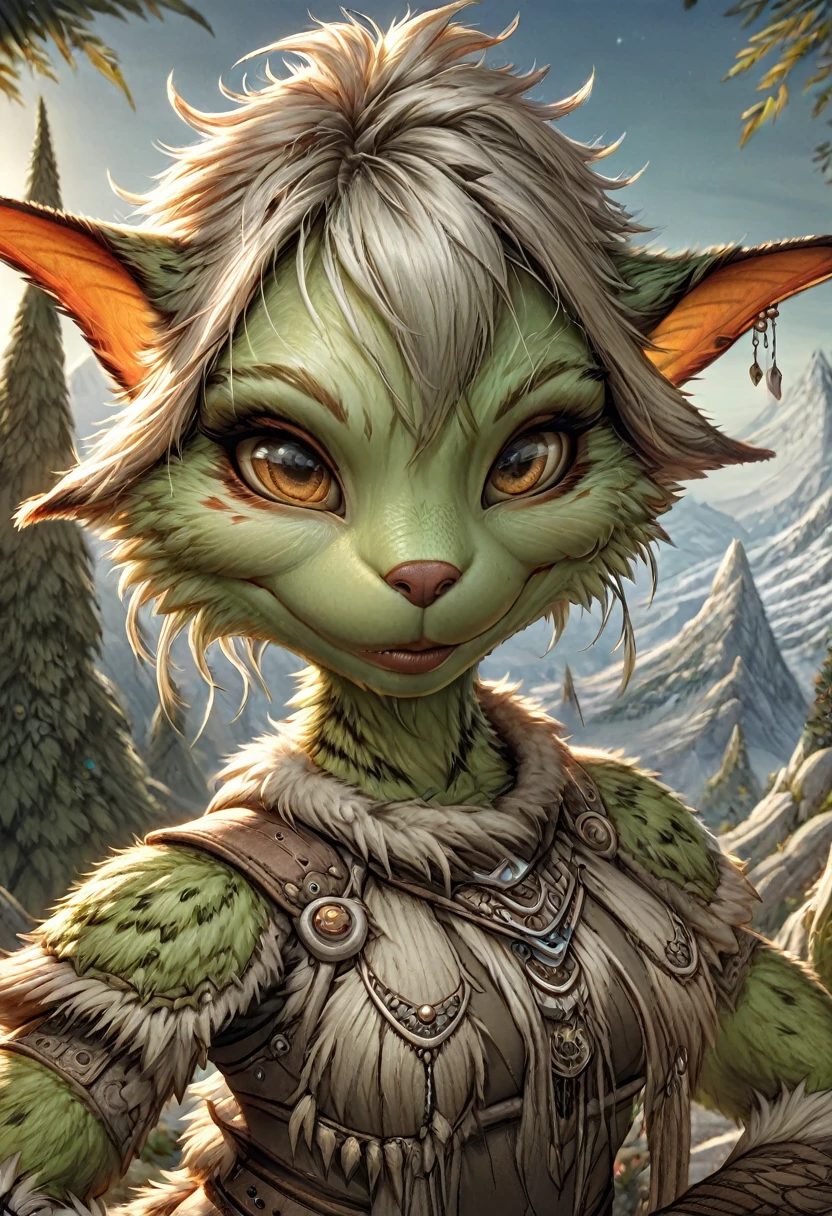 Anthropomorphic female grinch grasshopper mage. Official Art – Charecter profile. An Award-Winning Digital Masterpiece In 4K Ultra HD, Extreme Detail And Intricate Realism. Symmetrical Face. This Concept Art Brought To Life By The Hands Of Artists Like Wlop & Artgerm In A Stunning 2D Vector Illustration.Background Is A Panoramic Vista.
