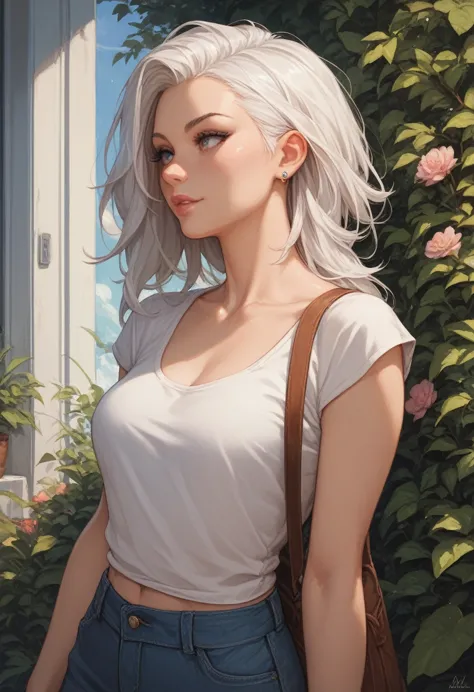 white hair girl , casual clothes