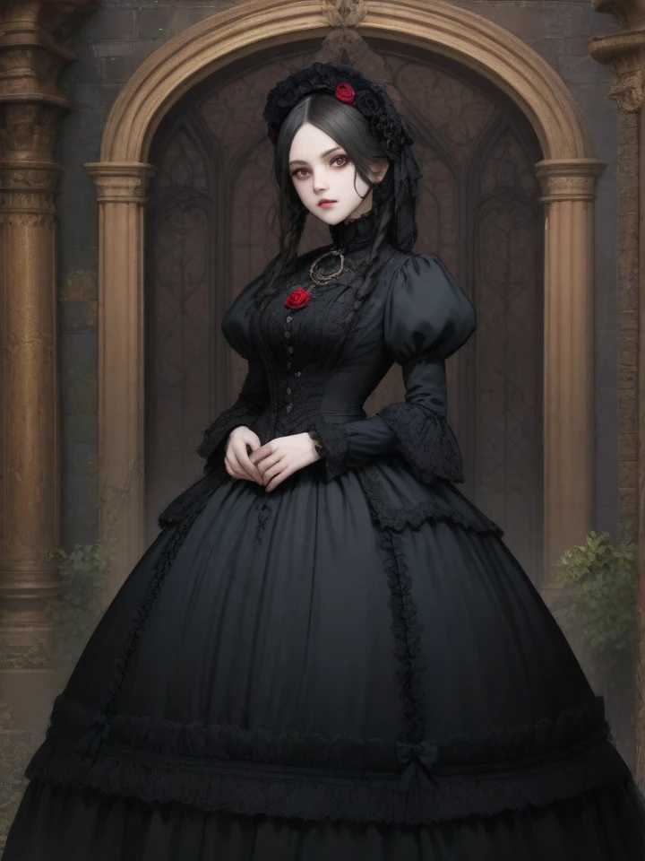 ((victorian gothic:1.3)), ((masterpiece:1.1)), (Highly detailed and beautiful backgrounds), ((Ultra-precise depiction)), ((Super high-definition description)), (Professional：Photo of:1.1), One person,