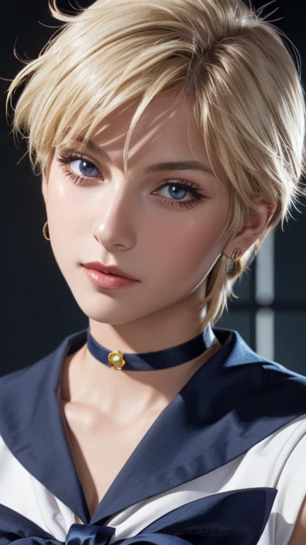  beautiful girls, blonde girls,　esolution,Sharp focus、(Super detailed,Very detailed)、(Photorealistic artwork:1.37)、(Very detailed CG unity 8k wallpaper)、(((Vibrant colors,Vibrant Themes)))、(Complex)、(masterpiece)、(Highest quality)、Artistic photography、(Photography by sldr)、(Complex background)、perfectly rendered face、Perfect facial details、Realistic Face、((Complex detail)),(((realism))),, (Costume of Sailor Uranus: 1.2)、Sailor Uranus、Sailor Moon、choker、Watching the audience、Stick your butt out, 