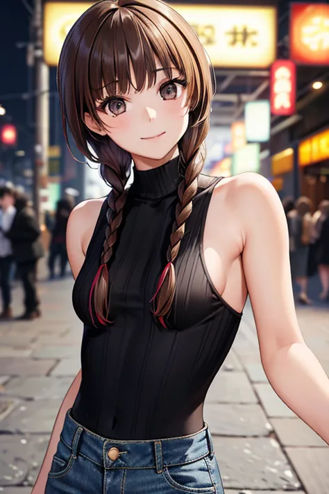 yuno shimazu、shiny brown hair,long hair,  、((two braids of equal length:1.5、hair that falls over the shoulders)),beautiful brown...