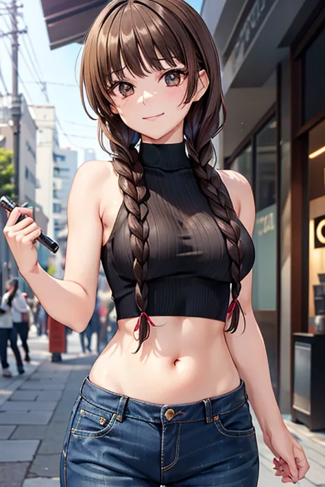 yuno shimazu、shiny brown hair,long hair,  、((two braids of equal length:1.5、hair that falls over the shoulders)),beautiful brown...