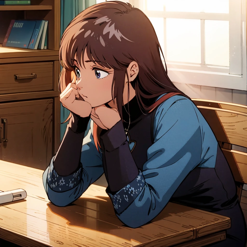 One person, masterpiece, Highest quality, Ayukawa Madoka, Madoka Ayukawa, A woman resting her elbows on the desk and her chin on her right hand,