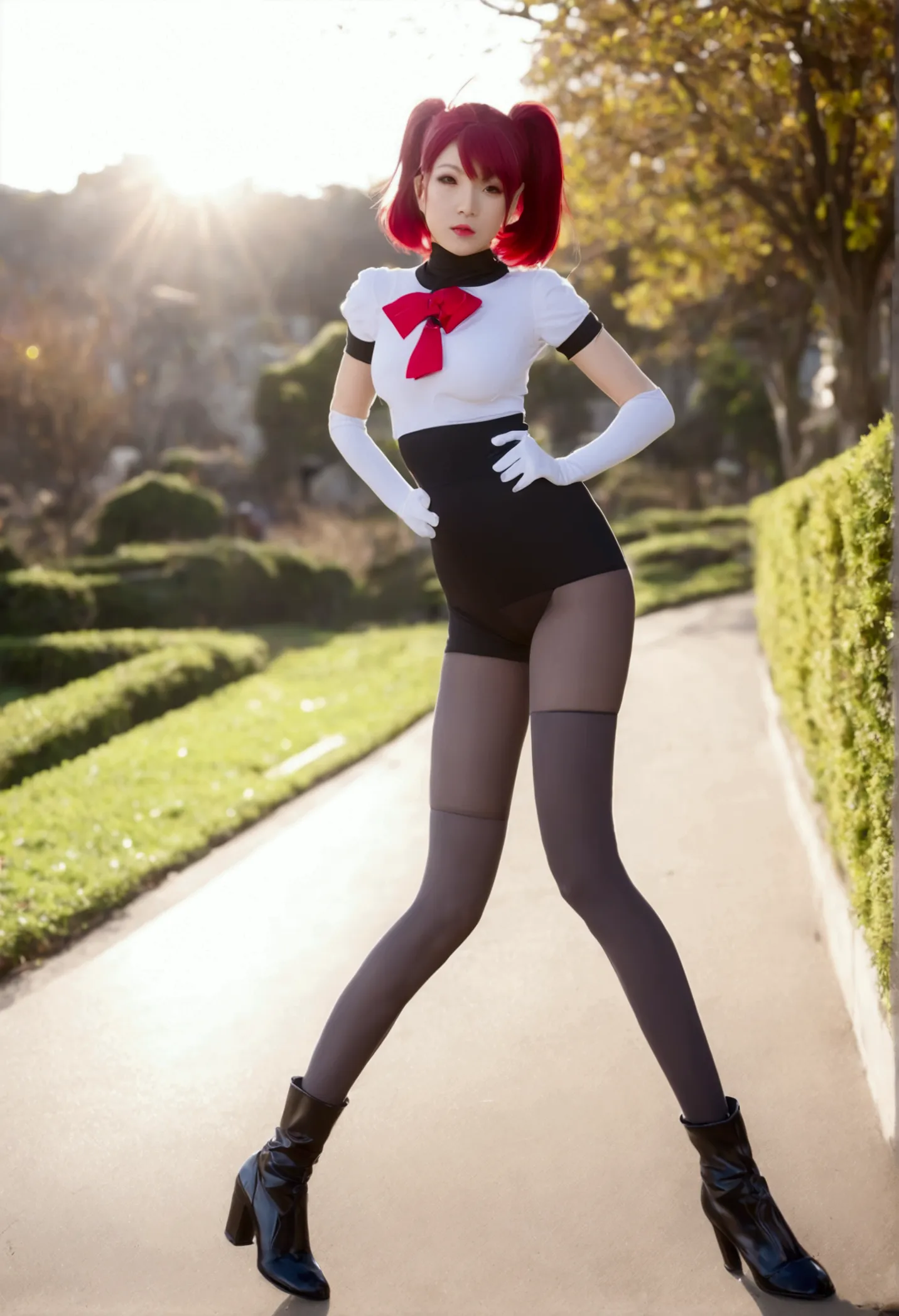 jessie, team rocket,  pantyhose, open legs, high boots, gloves, sun shiny day