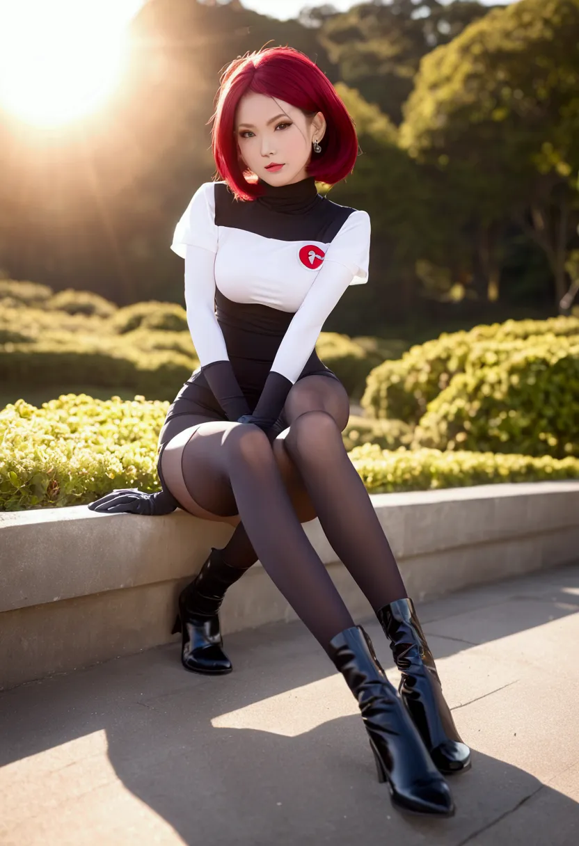 jessie, team rocket,  pantyhose, open legs, high boots, gloves, sun shiny day