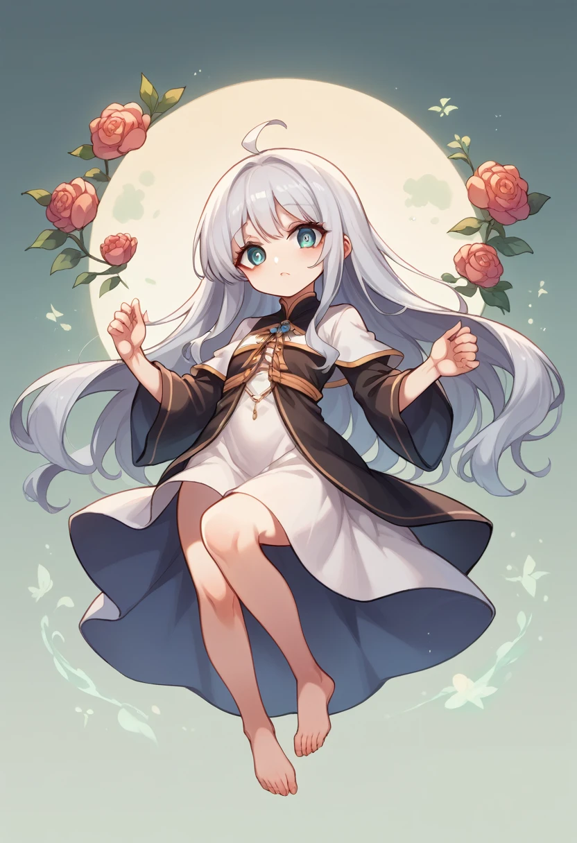 High definition、８K、巫女服を着た清楚なbeautiful girl、Flowers sprout from beneath your feet、１５age～１８age、Long silver hair that's half blue、Full body portrait、beautiful girl、Long-hemmed outfit、Large opal eyes、Powerful eyes、Kagura dance、Sacred