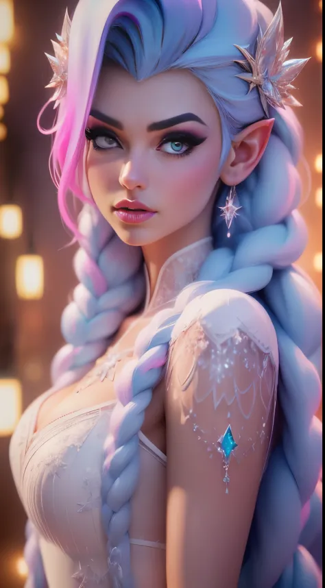 elfgirl (rose quartz waifu su-elsa waifu frozen disney  mezclando modelos .) (ultra fusion of white and pink hair) highly detail...