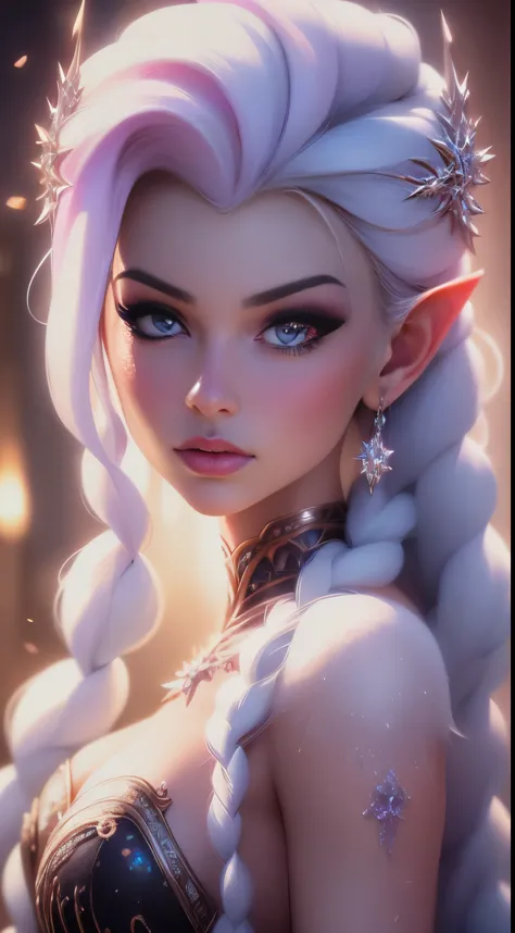 elfgirl (rose quartz waifu su-elsa waifu frozen disney  mezclando modelos .) (ultra fusion of white and pink hair) highly detail...