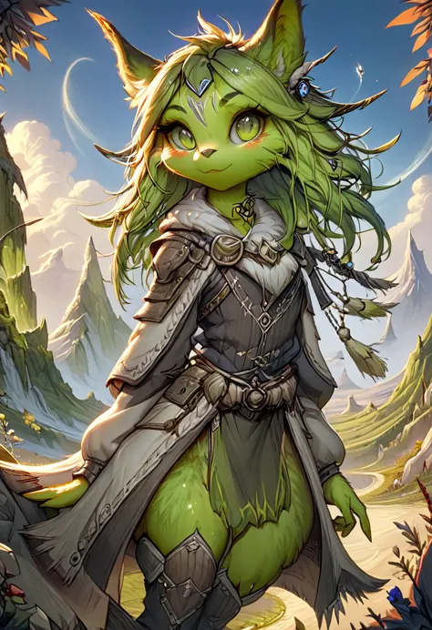 anthropomorphic female grinch grasshopper mage. official art – charecter profile. an award-winning digital masterpiece in 4k ult...